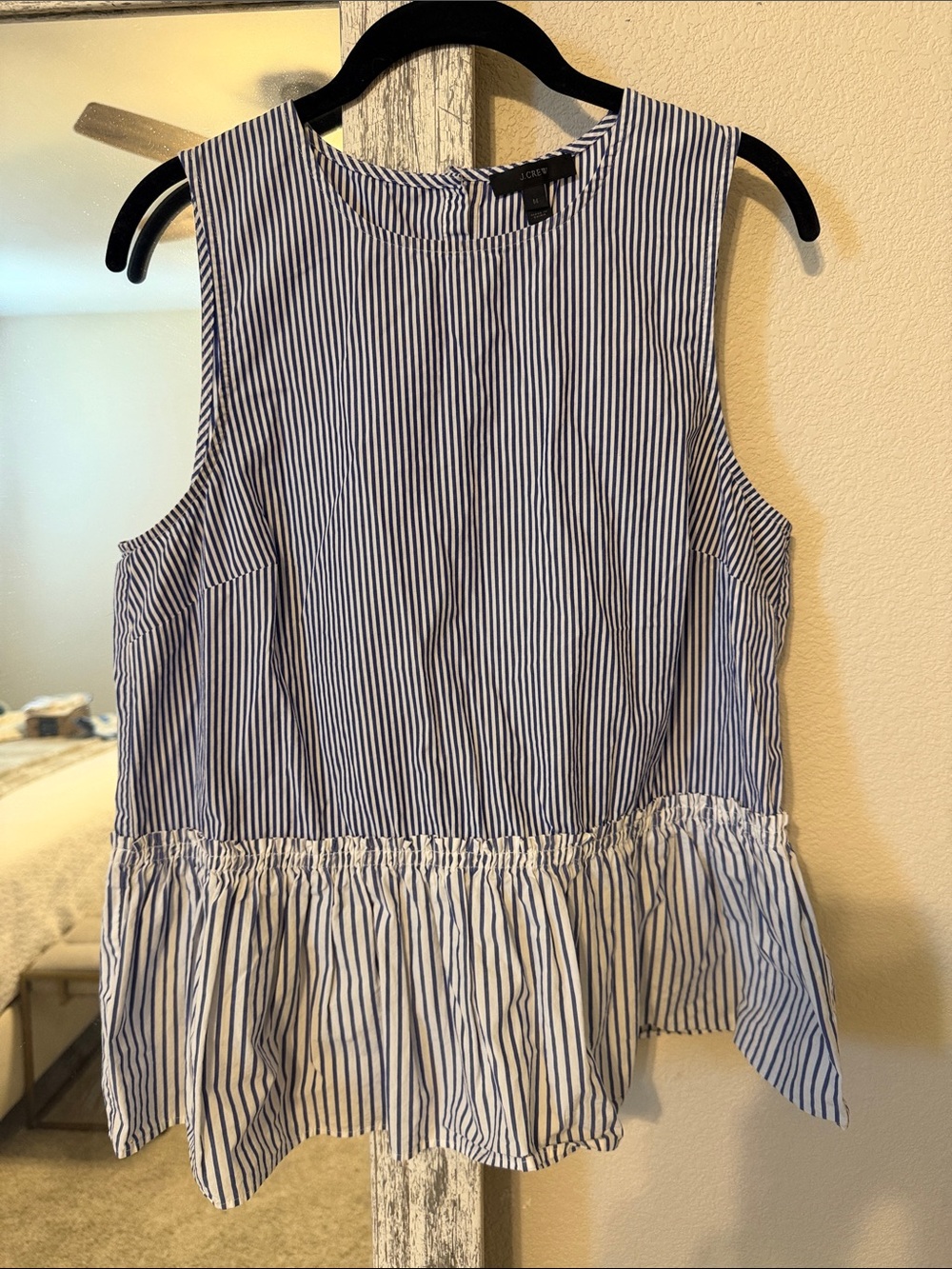 J. Crew Navy and White Striped Sleeveless Peplum Tank